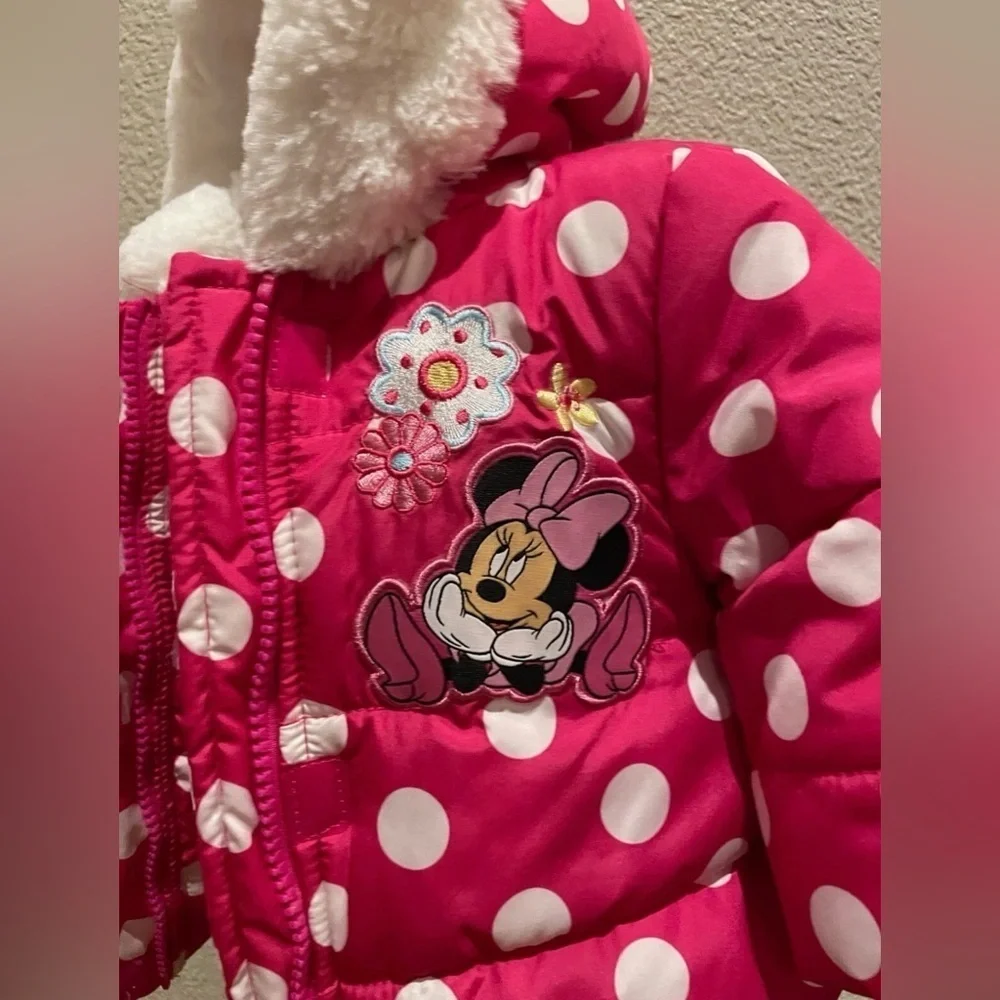 Disney Baby 12-18 Mo Coat Minnie Mouse Polka Dot Puffer Jacket Hoodie like new